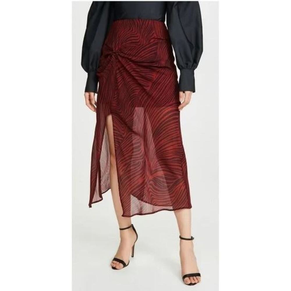 The Fifth Label XS Region Skirt Midi Dark Merlot Zebra Print Chiffon Side Slit